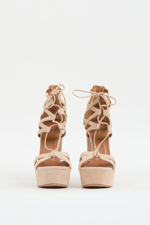 Aquazzura Beige Suede Beverly Hills Plateau Heel