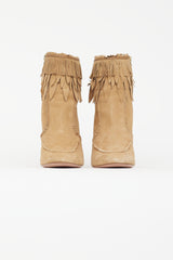 Aquazzura Beige Suede Lily Tassel Boot