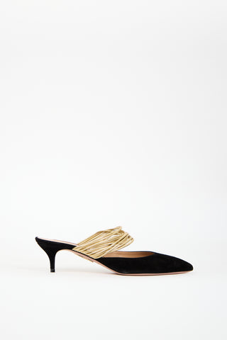 Aquazzura Black & Gold Suede Rendez Vous Heel