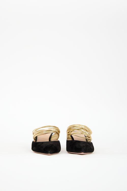 Aquazzura Black & Gold Suede Rendez Vous Heel