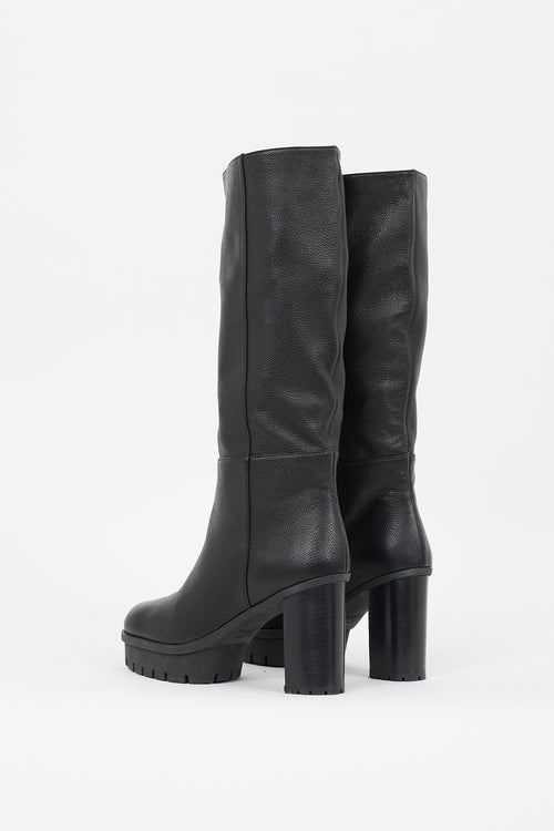 Aquazzura Black Leather Lug Boot