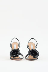 Aquazzura Black Textured Patent Paris Rose Sandal