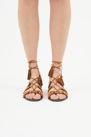 Gianvito Rossi // Brown Braided Leather Tie Sandal – VSP Consignment