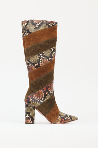 Aquazzura Brown & Green Suede & Embossed Leather Boot