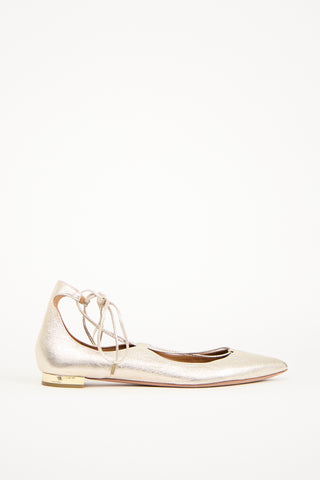 Aquazzura Gold Leather Christy Lace Up Flat