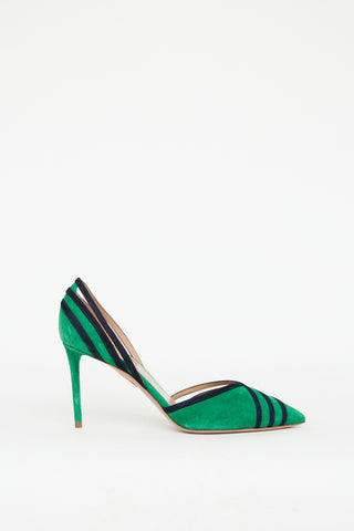 Aquazzura Green & Navy Suede Cutout Pump