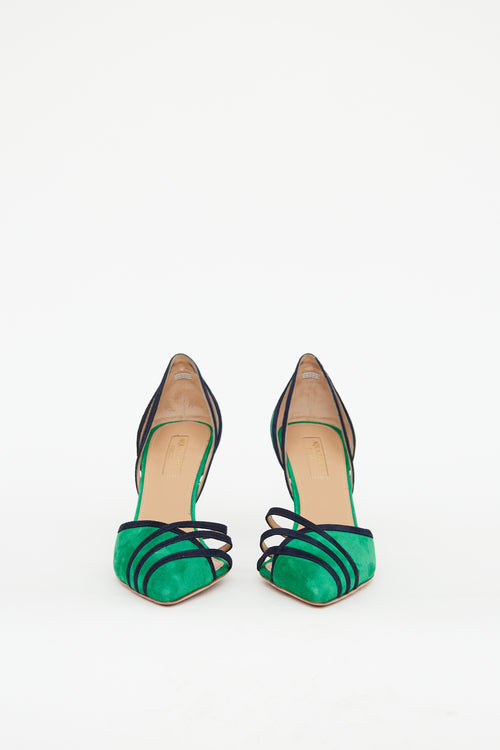 Aquazzura Green & Navy Suede Cutout Pump