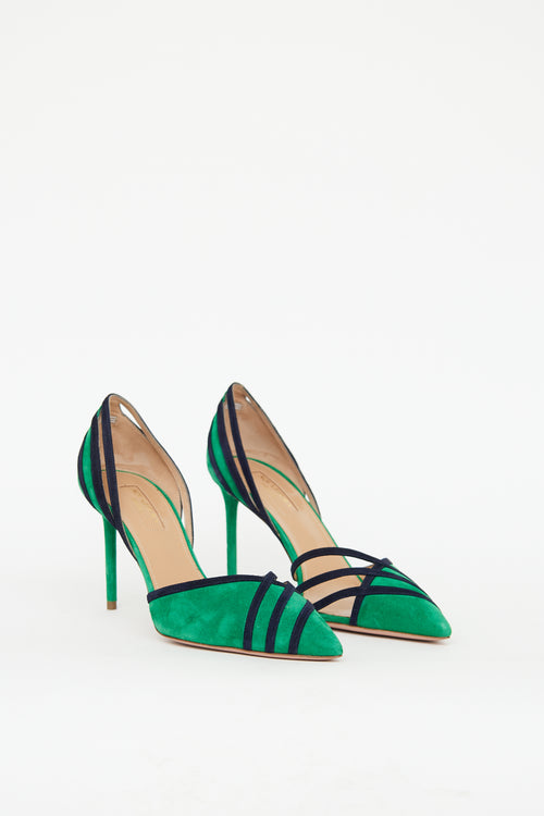 Aquazzura Green & Navy Suede Cutout Pump