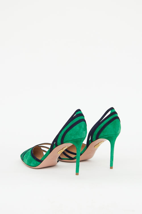 Aquazzura Green & Navy Suede Cutout Pump