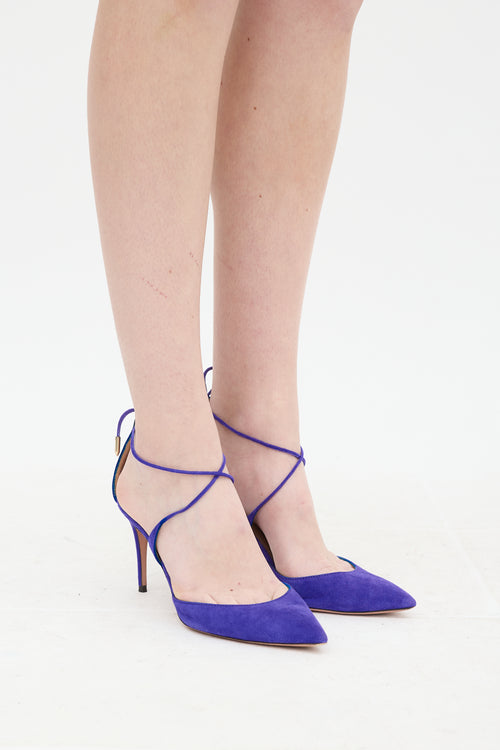 Aquazzura Purple Suede Wrap Tie Pump