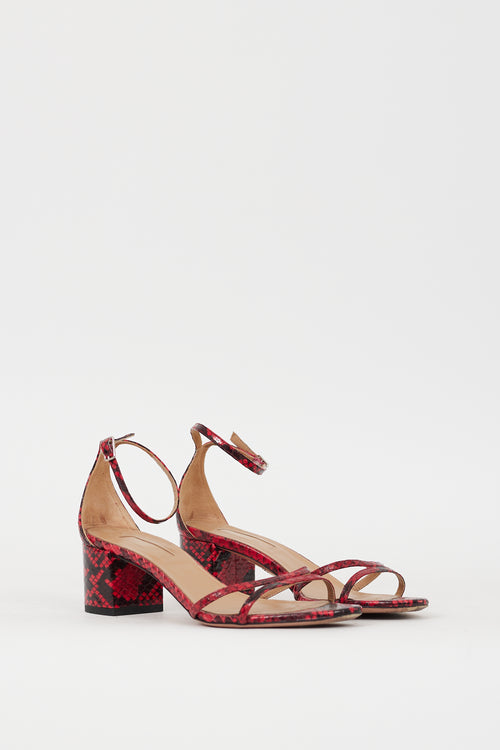 Aquazzura Red & Black Embossed Leather Purist 50 Sandal