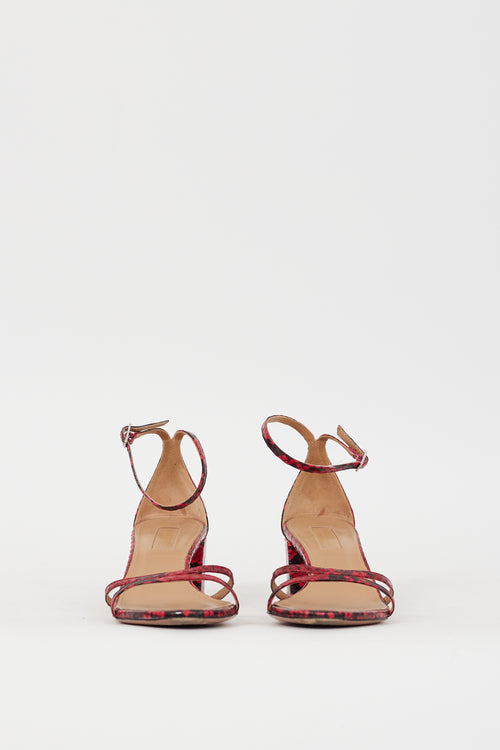 Aquazzura Red & Black Embossed Leather Purist 50 Sandal