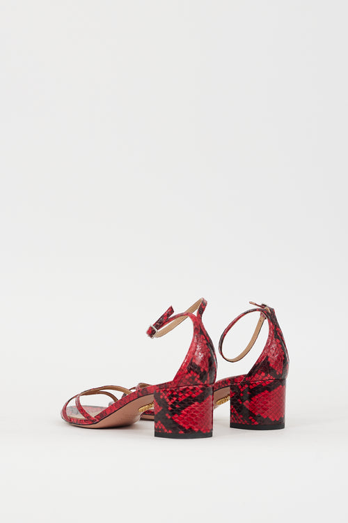 Aquazzura Red & Black Embossed Leather Purist 50 Sandal