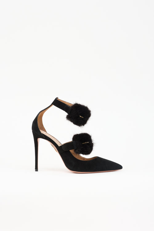 Aquazzura Suede & Fur Heel