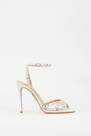 Aquazzura White Leather Crystal Tequila 105 Heel