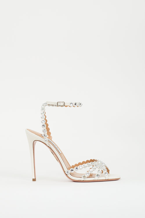 Aquazzura White Leather Crystal Tequila 105 Heel