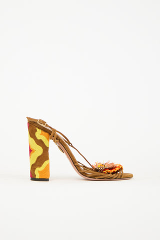 Aquazzura Brown & Multi Suede Samba Raffia Heel