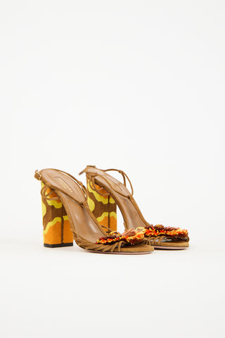 Aquazzura Brown & Multi Suede Samba Raffia Heel