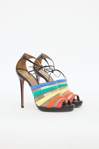 Aquazzura Mesh Leather Peep Toe Pump
