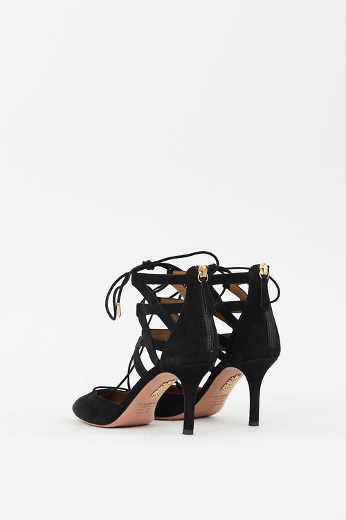 Aquazzura Black Suede Belgravia Lace Up Pump