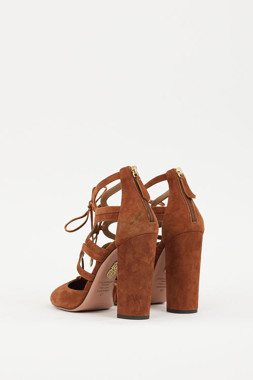 Aquazzura Brown Suede Caged Holli Heel