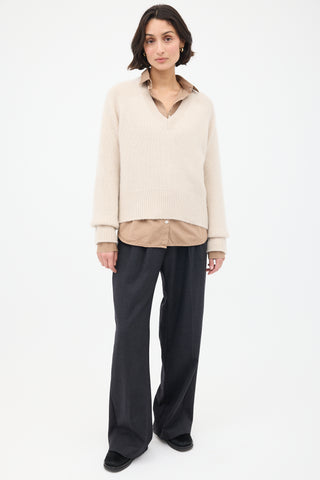 Arch4 Cream Cashmere Anglesey V-Neck Sweater