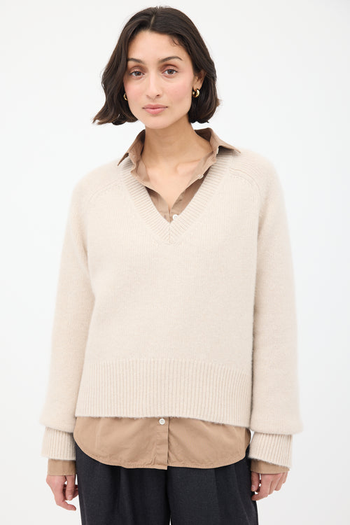 Arch4 Cream Cashmere Anglesey V-Neck Sweater