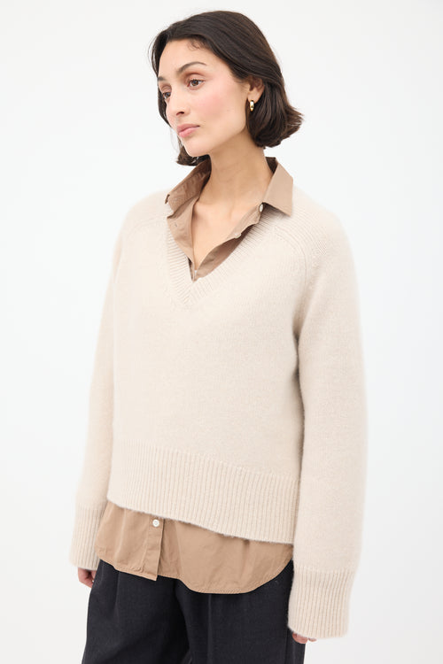 Arch4 Cream Cashmere Anglesey V-Neck Sweater