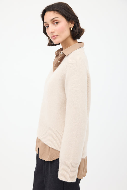 Arch4 Cream Cashmere Anglesey V-Neck Sweater