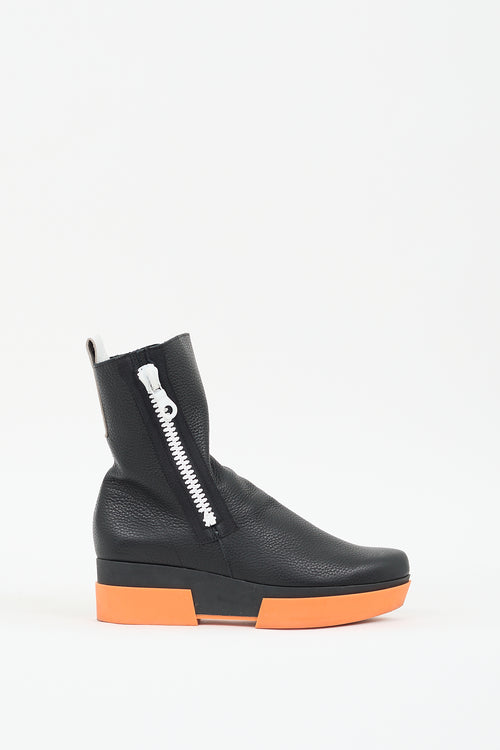 Arche Black & Orange Leather Fylozy Wedge Boot