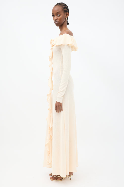 Arcina Ori Cream Mila Off Shoulder Ruffle Maxi Dress