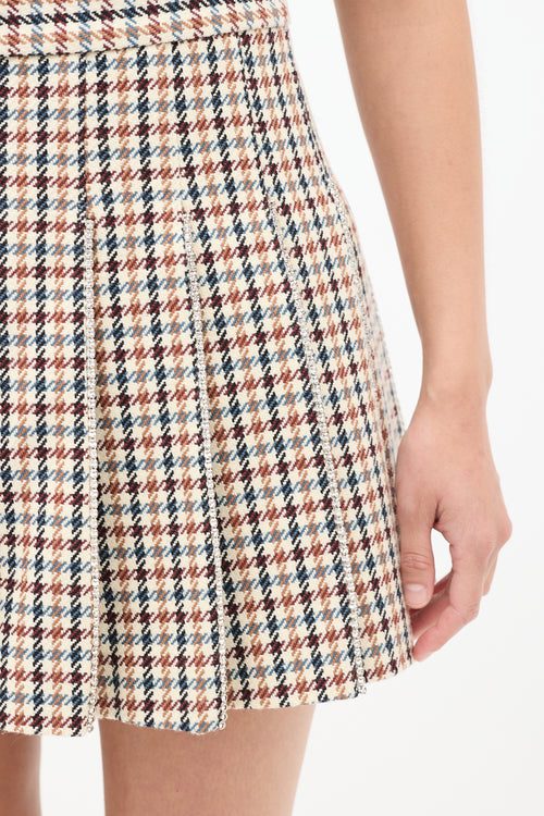 Area Brown & Multi Houndstooth Embellished Skirt