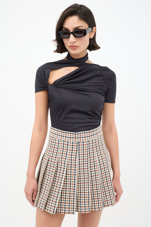 Area Brown & Multi Houndstooth Embellished Skirt