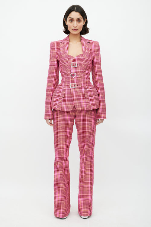 Area Pink & Multicolour Rhinestone Plaid Suit