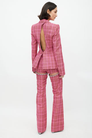 Area Pink & Multicolour Rhinestone Plaid Suit