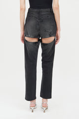 Area Black Rhinestone Spike Cut Out Panel Jeans