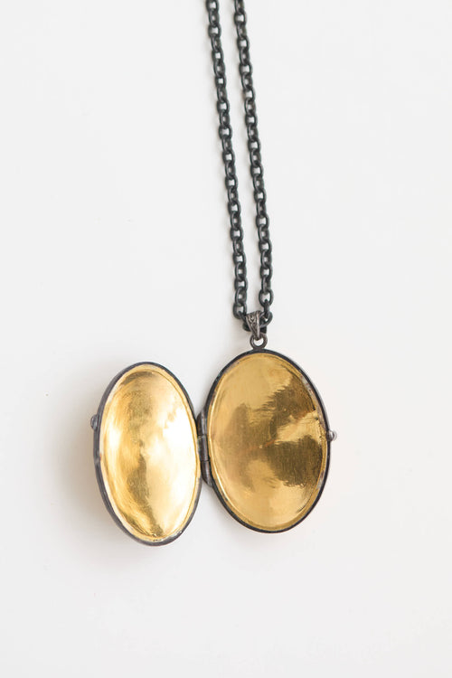 Fine Jewelry Sterling Silver 22K Yellow Gold Lolite and Diamond Locket Necklace