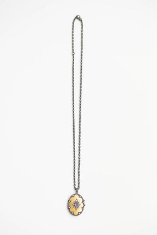 Fine Jewelry Stering Silver 22K Yellow Gold Lolite and Diamond Locket Necklace