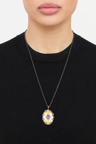 Fine Jewelry Sterling Silver 22K Yellow Gold Lolite and Diamond Locket Necklace