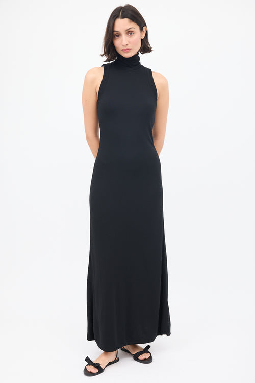 Armani Black Cutout Sleeveless Turtleneck Maxi Dress