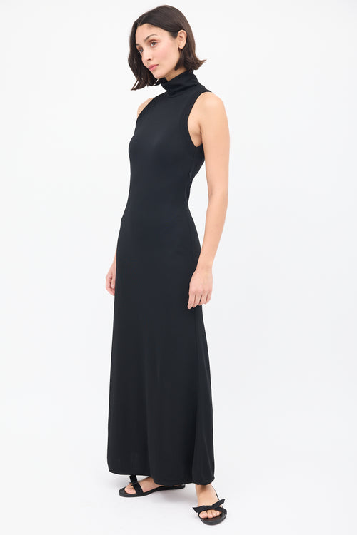 Armani Black Cutout Sleeveless Turtleneck Maxi Dress