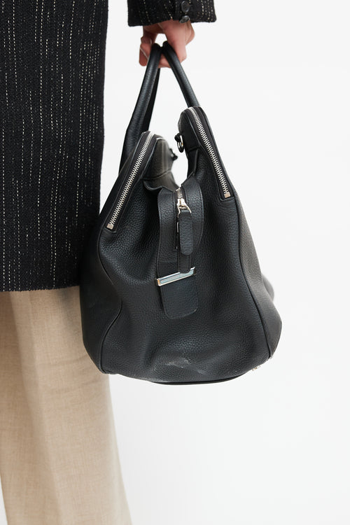 Armani Black Leather Weekender Bag