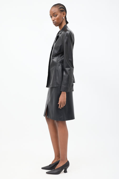 Armani Black Leather Elasticized Waist Blazer