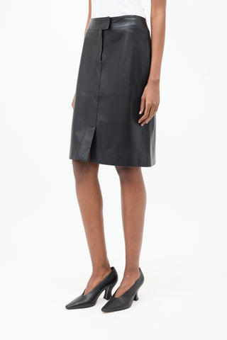 Armani Black Leather Midi Pencil Skirt