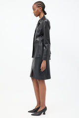 Armani Black Leather Midi Pencil Skirt