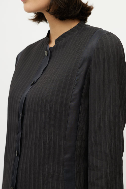 Armani Black Tonal Sheer Striped Button Up