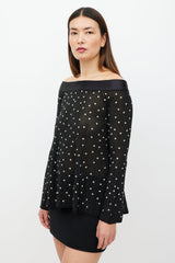 Armani Black & White Mesh Rhinestone Top