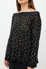 Armani Black & White Mesh Rhinestone Top