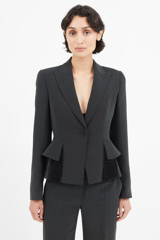 Armani Black & White Stripe Fringe Blazer Pant Suit