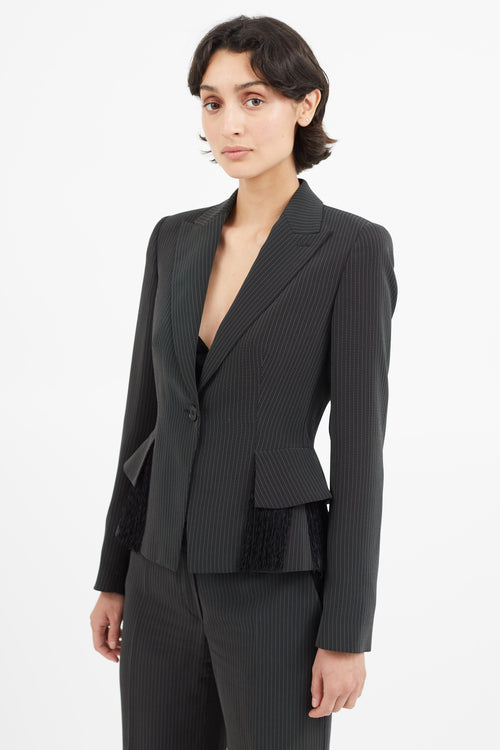 Armani Black & White Stripe Fringe Blazer Pant Suit